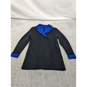 Talbots Pure Merino Wool Open Cardigan Jacket Black Blue Colorblock Large Petite